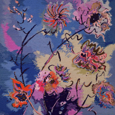 2 Abstract floral painting with vibrant colors and swirling patterns.