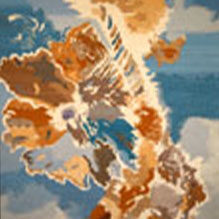 6 Abstract artwork featuring swirling patterns in brown, blue, and beige tones.